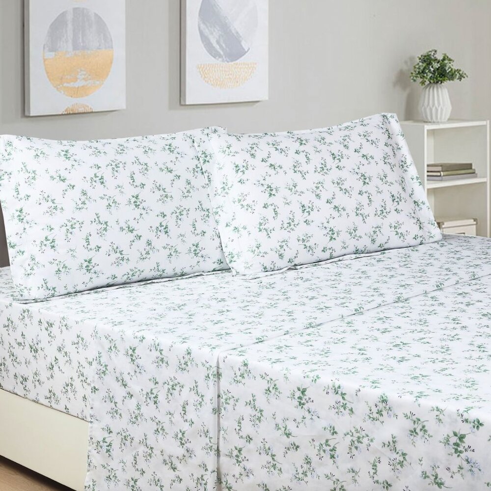 Mulan Blue White Floral 100% Cotton Sheet Set Farmhouse Cottagecore Country Chic